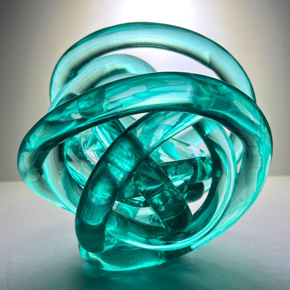Turquoise Hand-Blown Glass 7" Knot Sculpture - Picture 6 of 7